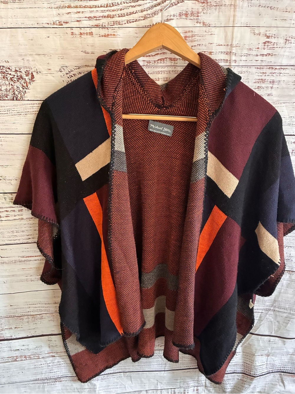 Michael Stars Women's Hooded Geometric Poncho Sweater Large